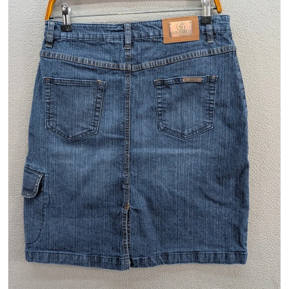 Gazoz‎ Jeans Denim Cargo Skirt Dark Wash Pockets Utility Size 11/12 Blue Stretch